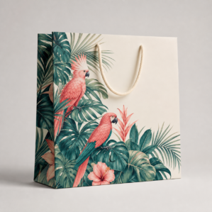 Shopper fantasia Tropicale Pappagalli con coprenza 60%