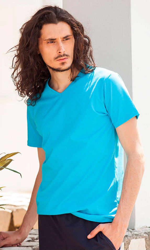 T-shirt uomo elasticizzata collo V - vista 2