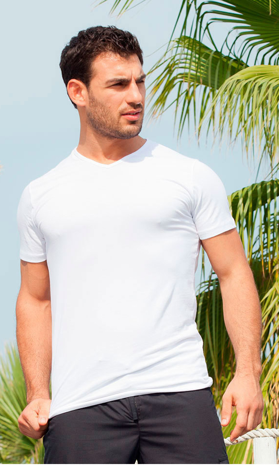 T-shirt uomo elasticizzata collo V - vista 3