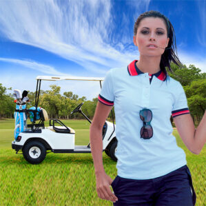 Polo donna elasticizzata con anello porta occhiali