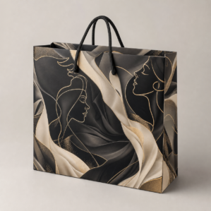 Shopper moda con grafica Couture Noir line-art a coprenza totale