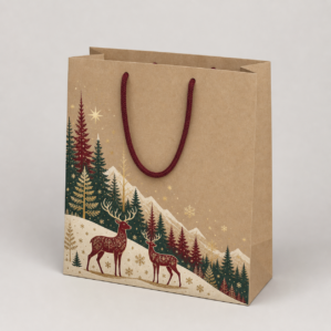 Shopper natalizia avana con bosco nordico e renne, coprenza 50%