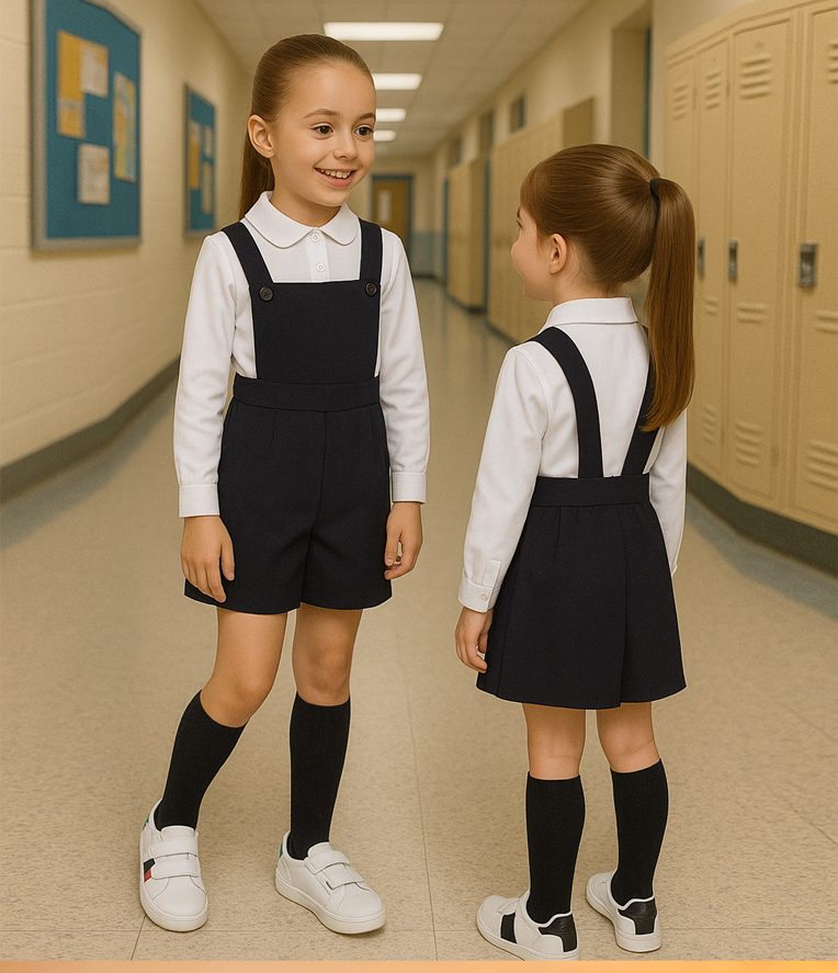 Salopette bambina per divisa scolastica e collegiale - immagine 1