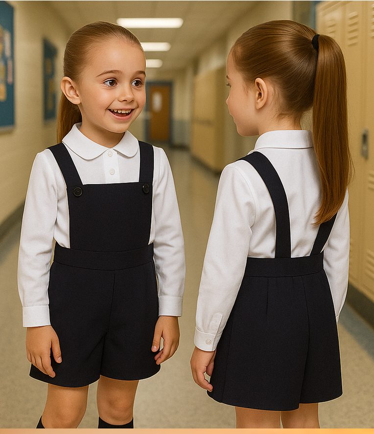 Salopette bambina per divisa scolastica e collegiale - immagine 3