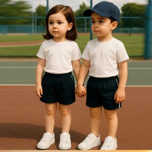 Pantaloncino elasticizzato bambini con profili - immagine 1