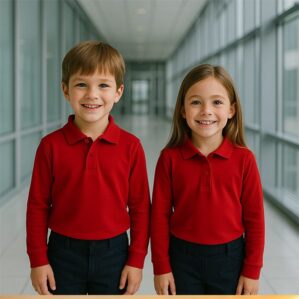 Polo bambini in cotone elasticizzato a manica lunga - immagine 1